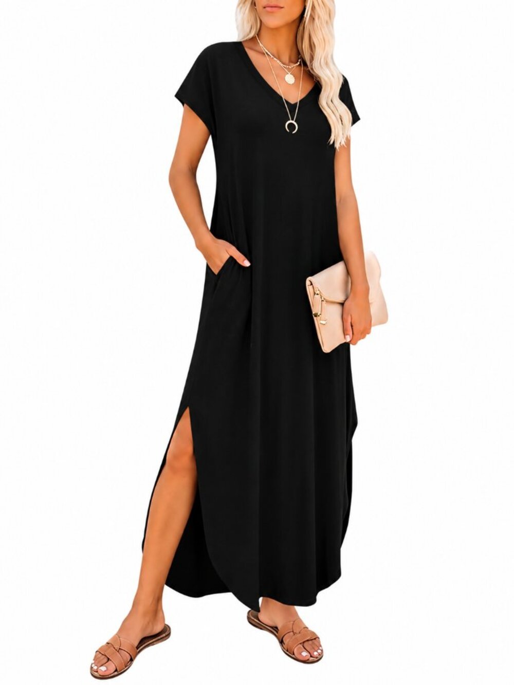 RUMIA Summer Maxi Dresses for Women Cap Sleeve Long Sundress with Pockets - Picture 1 of 4
